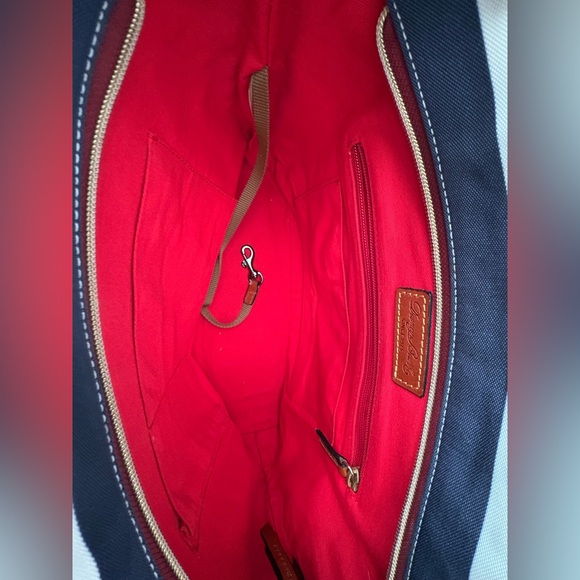 Dooney & Bourke Blue White Striped Tote Bag Leather Trim Classic - Picture 4 of 10